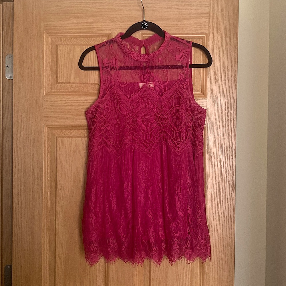 Entro lacey raspberry colored high-neck top
